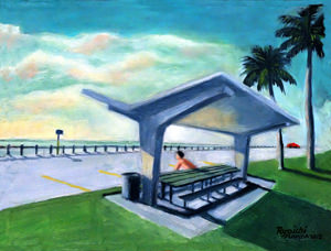 作品名「Florida Ocean」／メディア「oil paint on canvas」／サイズ「10'x12'」／制作年「2015」／作者名「三浦良一」