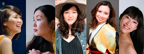 （左から）宮嶋みぎわ、植田典子、垣谷明日香、メグ・オークラと、ダンスチームのリーダーで振付を担当する亀井彩花