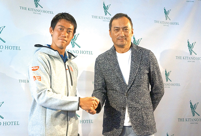 （左から）錦織圭選手と渡辺謙さん