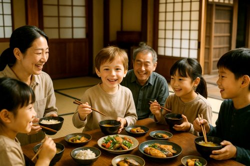 古民家で楽しく食事をする子どものイメージ画像(筆者作成の生成AI)