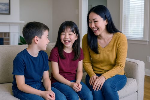 家庭内で日本語で会話する親子のイメージ画像(筆者作成の生成AI)