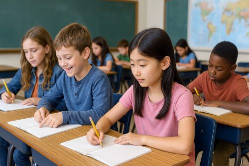 現地校で学習する小学生のイメージ画像（筆者作成の生成AI）