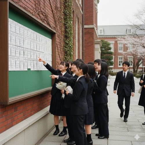 日本の大学の合格発表のイメージ画像（筆者作成の生成AI）