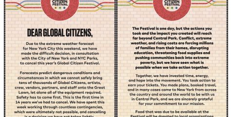 Global Citizen Festival、ノーイースター接近で中止